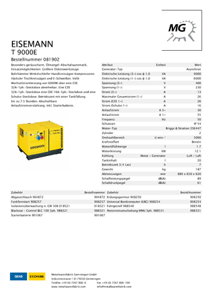 Grupos electrógenos, gasolina Eisemann T 9000 E