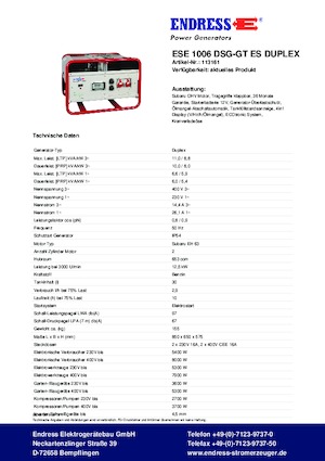Grupos electrógenos, gasolina Endress ESE 1006 DSG-GT ES Duplex