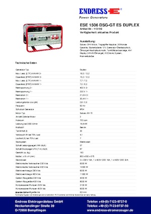 Grupos electrógenos, gasolina Endress ESE 1506 DSG-GT ES Duplex