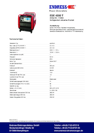 Grupos electrógenos, gasolina Endress ESE 4500 T