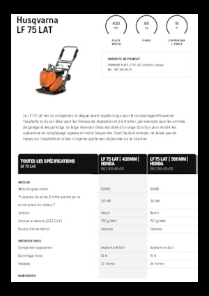 Planchas vibratorias de una dirección Husqvarna LF 75 LAT