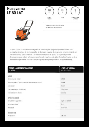 Planchas vibratorias de una dirección Husqvarna LF 80 LAT