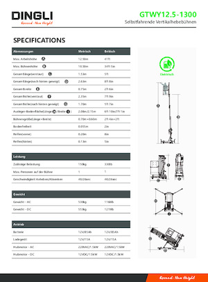Plataformas verticales Dingli GTWY12.5-1300