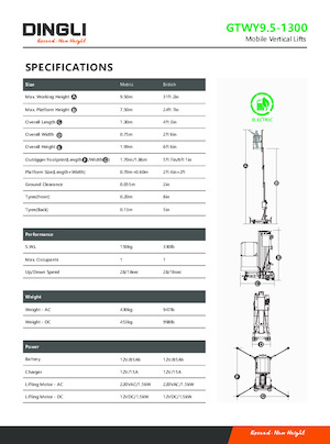 Plataformas verticales Dingli GTWY9.5-1300