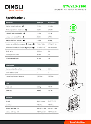 Plataformas verticales Dingli GTWY9.5-2100