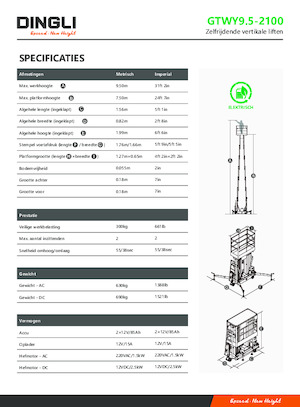 Plataformas verticales Dingli GTWY9.5-2100