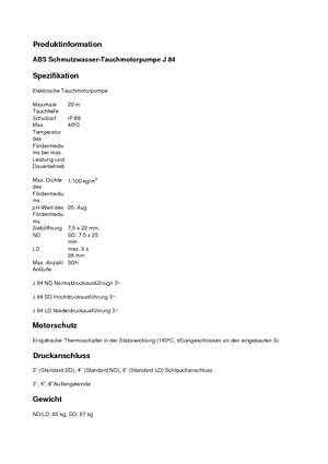 Bombas de aguas residuales ABS-Pumpen J 84 LD direkt