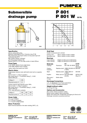 Bombas de aguas residuales Pumpex P 801 N 32