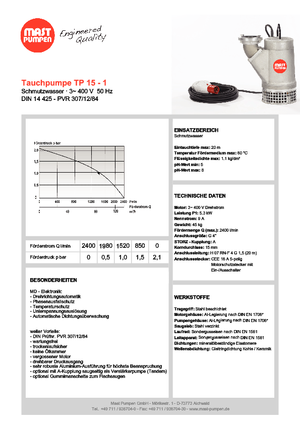 Bombas de aguas residuales Mast-Pumpen TP 15-1