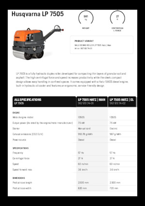 Rodillos vibrantes tándem Husqvarna LP 7505