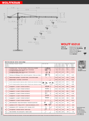 Grúas torre con rotación superior Wolffkran 6531.6 cross