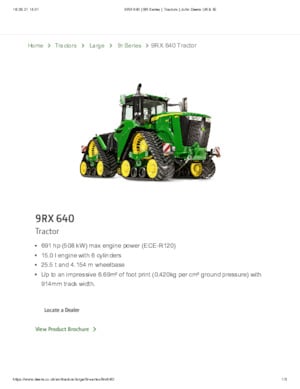 Tractores agrículas de orugas John Deere 9RX 640