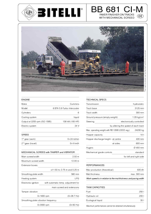 Extendedoras asfálticas sobre orugas Bitelli BB 681 CI-M-RB 13000 VB