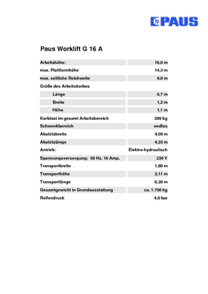 Plataformas elevadoras articuladas remolcables Paus Worklift GT 16 A