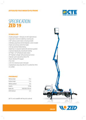 Plataformas elevadoras articuladas remolcables CTE ZED 19
