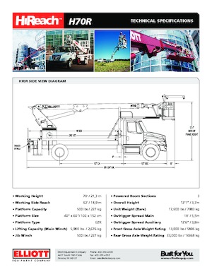 Plataformas telescópicas sobre camión Elliott Equipment H70R HiReach