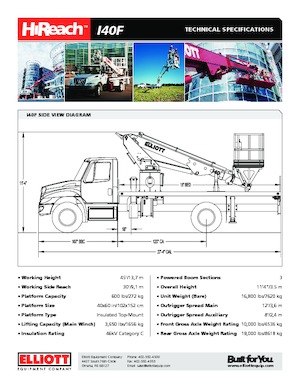 Plataformas telescópicas sobre camión Elliott Equipment I40F HIREACH
