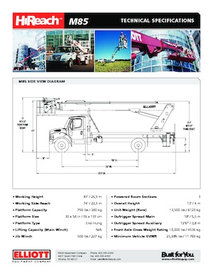Plataformas telescópicas sobre camión Elliott Equipment M85 HiReach 
