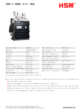 Prensas de basura HSM V-Press 818 plus