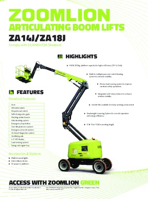 Plataformas articuladas de ruedas Zoomlion ZA18J