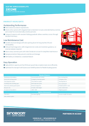 Plataformas de tijeras de ruedas Sinoboom 1932ME