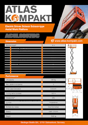 Plataformas de tijeras de ruedas Atlas Kompakt ACSL 0807 DC
