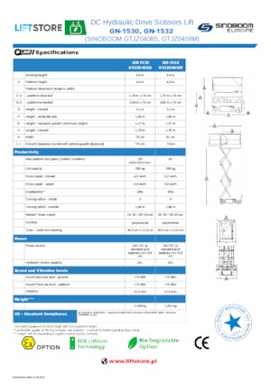 Plataformas de tijeras de ruedas Sinoboom GN 1532