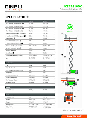 Plataformas de tijeras de ruedas Dingli JCPT1418DC