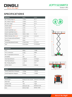 Plataformas de tijeras de ruedas Dingli JCPT1523MRT2