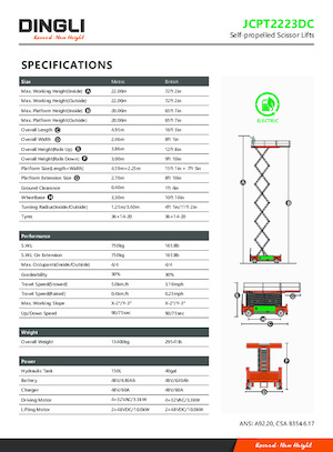 Plataformas de tijeras de ruedas Dingli JCPT2223DC