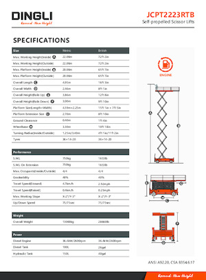 Plataformas de tijeras de ruedas Dingli JCPT2223RTB