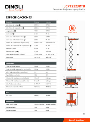 Plataformas de tijeras de ruedas Dingli JCPT2223RTB