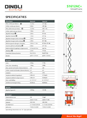 Plataformas de tijeras de ruedas Dingli S1612AC+
