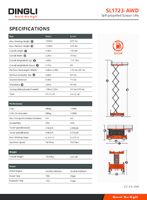 Plataformas de tijeras de ruedas Dingli SL1723-AWD