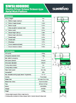 Plataformas de tijeras de ruedas Sunward SWSL 1008 DC