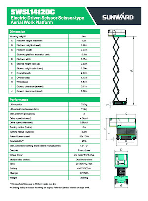 Plataformas de tijeras de ruedas Sunward SWSL 1412 DC