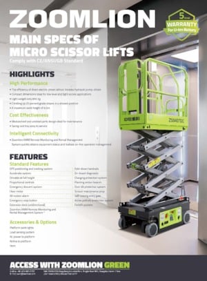 Plataformas de tijeras de ruedas Zoomlion ZS0407DC-Li